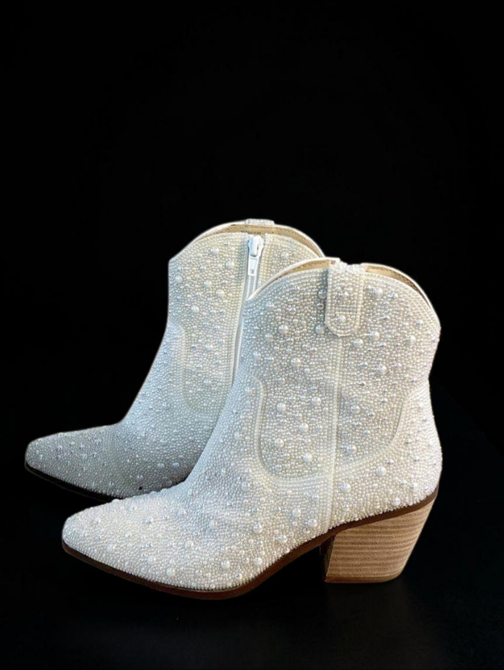 Betsey Johnson Diva Pearl Glass Stones White Pearl Western Ankle Boots - Picture 4 of 10